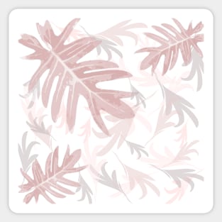 Trio palm leaves pink palepink on white tropical fall TeePublic Sticker